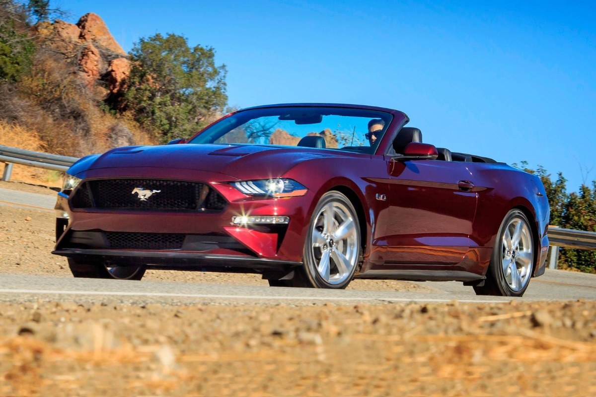2020 Burgundy /Black Ford Mustang GT Convertible (1FATP8FF9L5) with an 5.0L V8 DOHC 32V engine, Automatic transmission, located at 3160 South Valley View Blvd, Las Vegas, NV, 89146, (888) 750-6845, 36.132458, -115.190247 - In some ways, the 2020 Ford Mustang is just as you'd expect it to be. It has rear-wheel drive, an available 5.0-liter V8 under the hood, and all sorts of factory options to make it faster, louder, and more distinctive. What you might not expect about the Mustang is the way Ford has committed to the- Photo#2
